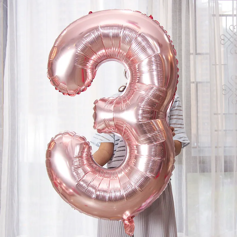 1pcs 40inch 3 Розовое золото и цифрами 1, 2, 16 18 21 30 40 50 60 70, 80, 90 лет, пижама-комбинезон для детей с днем рождения воздушные шары День рождения вечерние Decora - Цвет: 1pcs 40inch 3