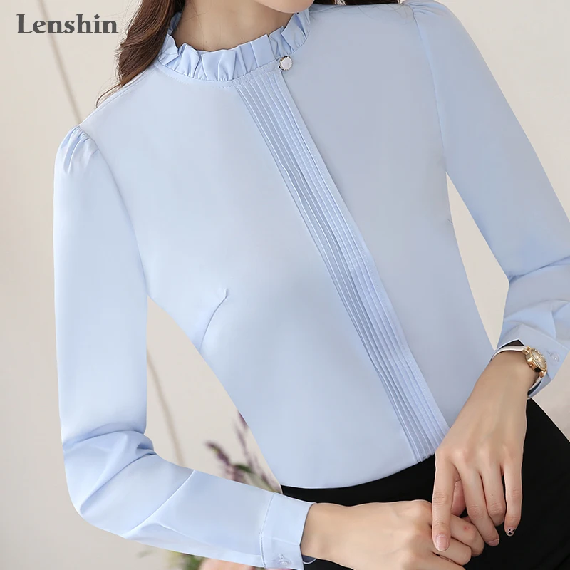 Черная рубашка Lenshin с воротником-стойкой женские блузки элегантная женская