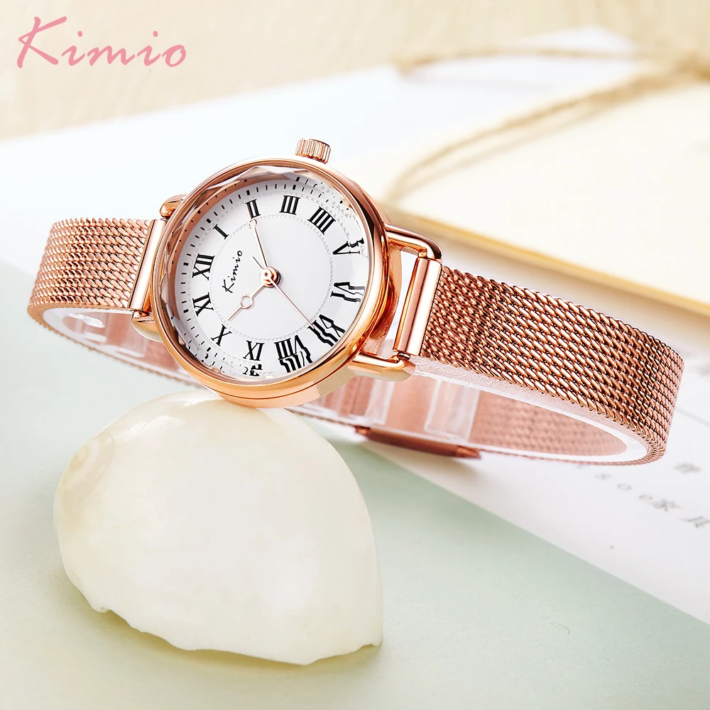 Kimio Новое поступление модные женские часы кварцевые наручные розовое золото