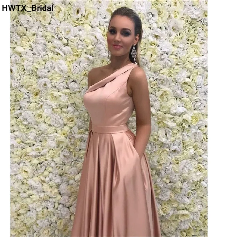 Сексуальное синее платье подружки невесты на одно плечо 2018 длинное в пол для