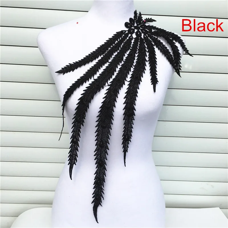 Black 1pc 1 шт. 57*22 см вышитые венецианские кружевные ткани для шитья воротника аппликация Феникс/перо павлина Diy аксессуары для платья - Цвет: Black 1pc