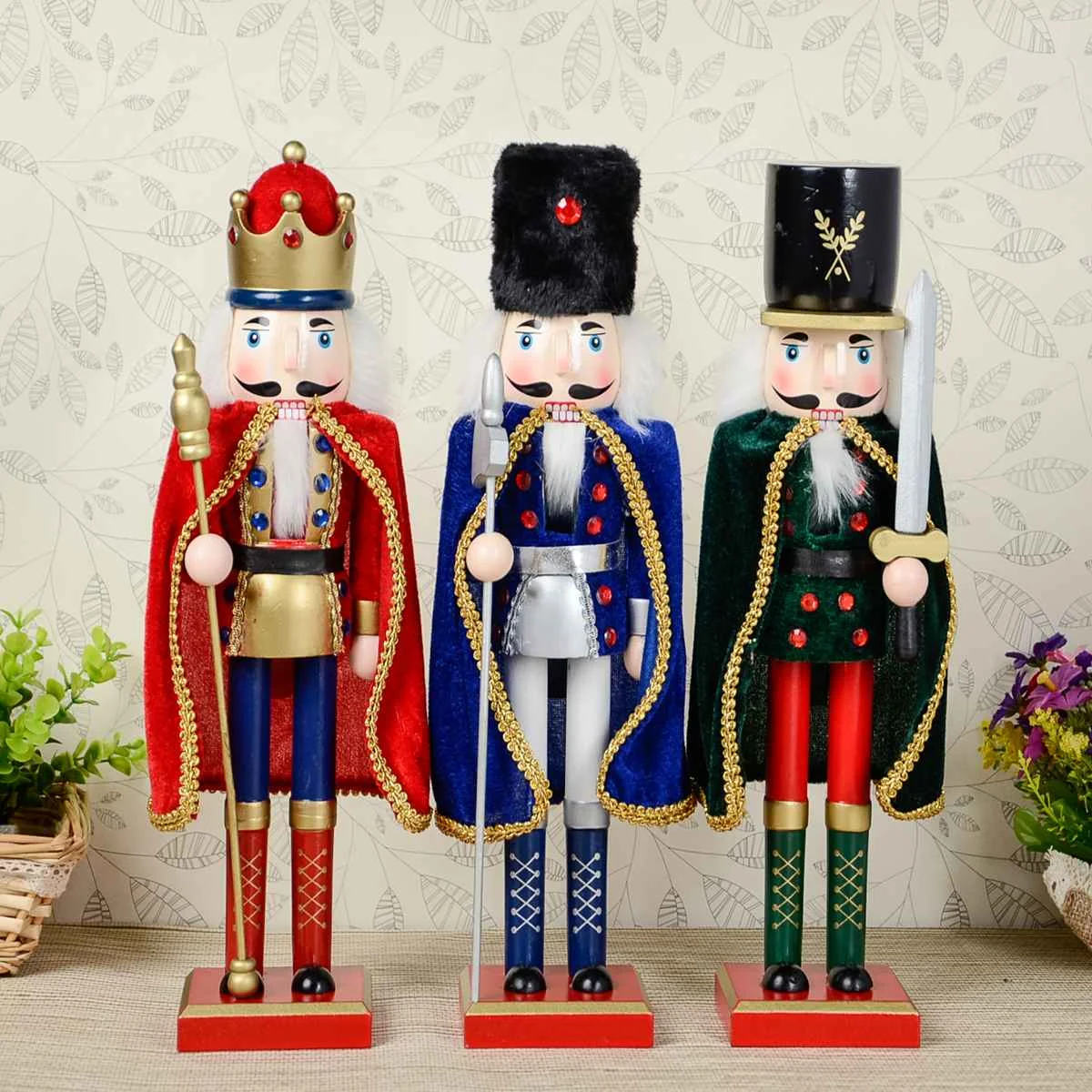 38 см деревянный Щелкунчик красочный деревянный Щелкунчик кукла для украшения дома подарки деревянные фигурки - Цвет: 3pcs set