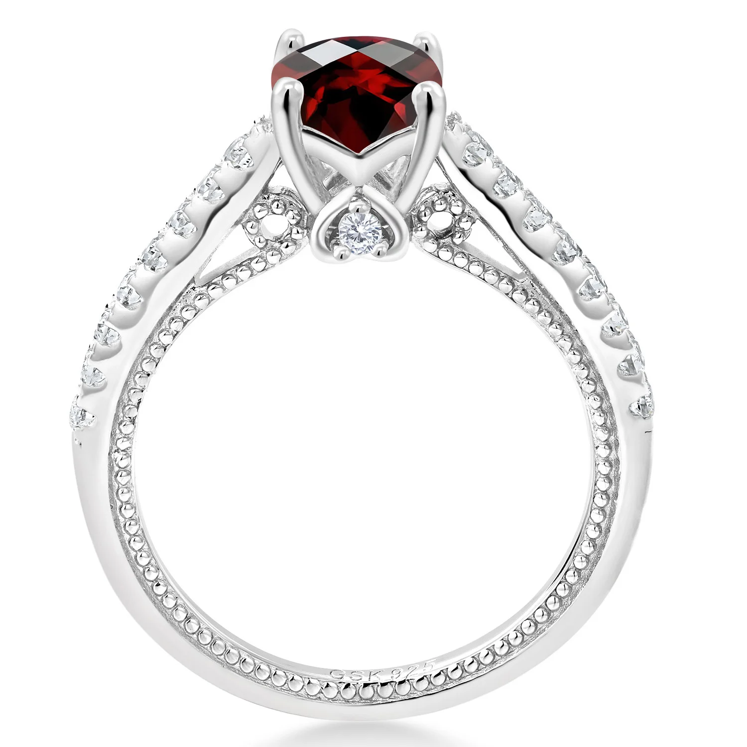 1 22 Ct подушка шахматная доска красный гранат белый создан сапфир 925 серебряное