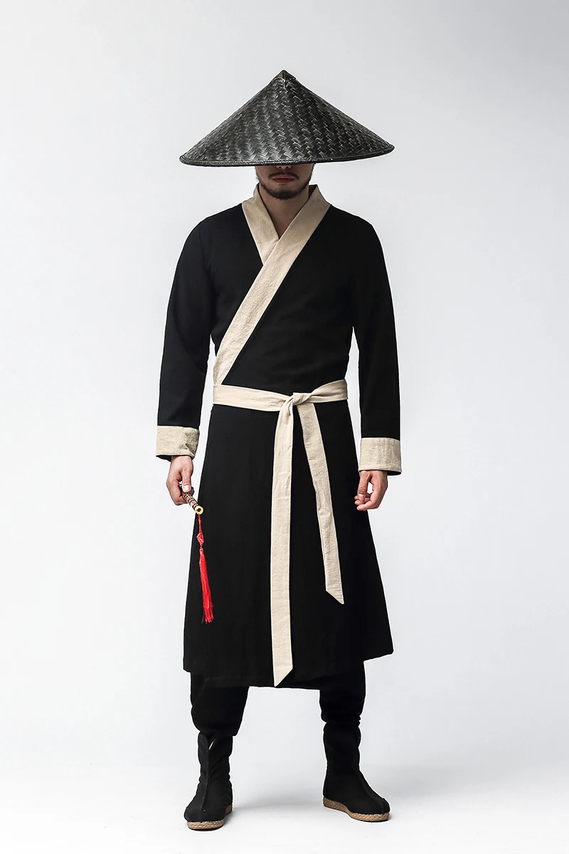 

Chinese style men with garment Retro Long Kung Fu Trench Clothing Men's costume dress activities hanfu robes costume chivalrous