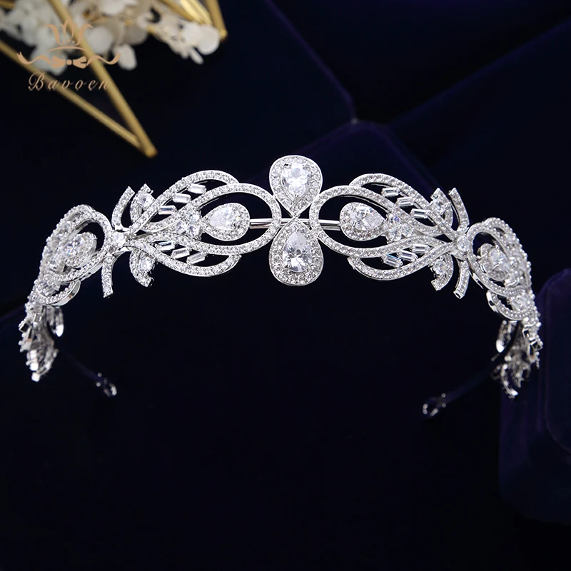 

Bavoen Sparkling Zircon Wedding Tiaras Crowns European Leave Bridal Hairbands Crystal Brides Hair Accessories Prom Hair Jewelry