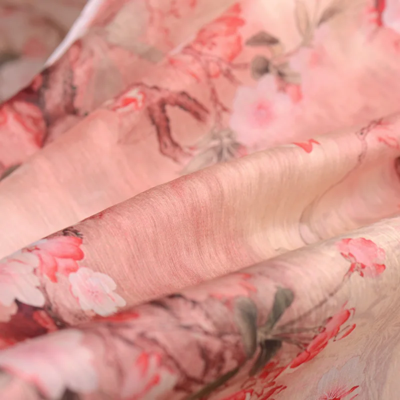 Шелковая льняная цифровая струйная шелковая конопля ширина 140 см тонкая ткань