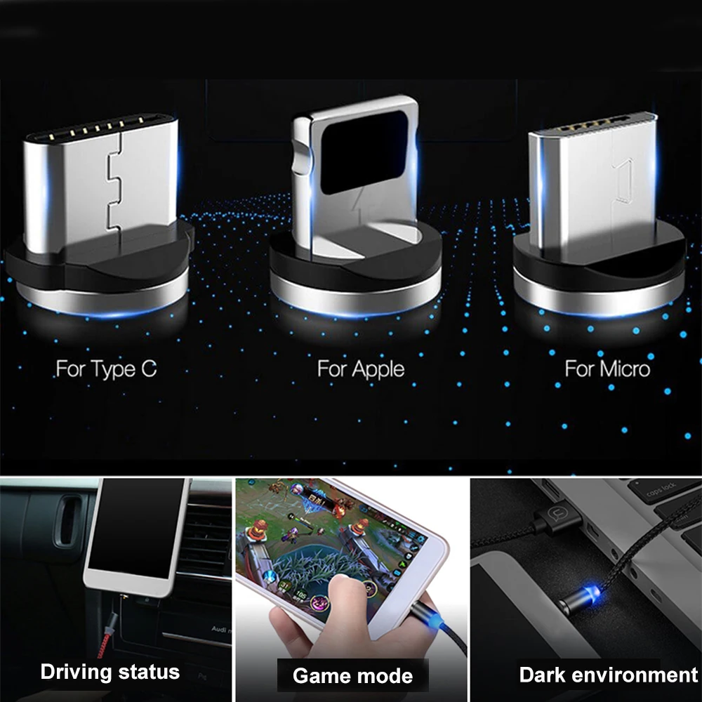 Магнитный зарядный кабель для iPhone X XS 6 7 8 Samsung 2A Плетеный телефонный Android Huawei Micro USB