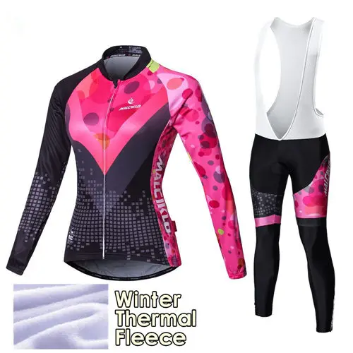 Jersey and BIB Pants Malciklo зимняя велосипедная Джерси с длинным рукавом из теплого флиса Invierno Mujer Женская одежда для велоспорта+ комбинезон комплекты для велоспорта - Цвет: Jersey and BIB Pants