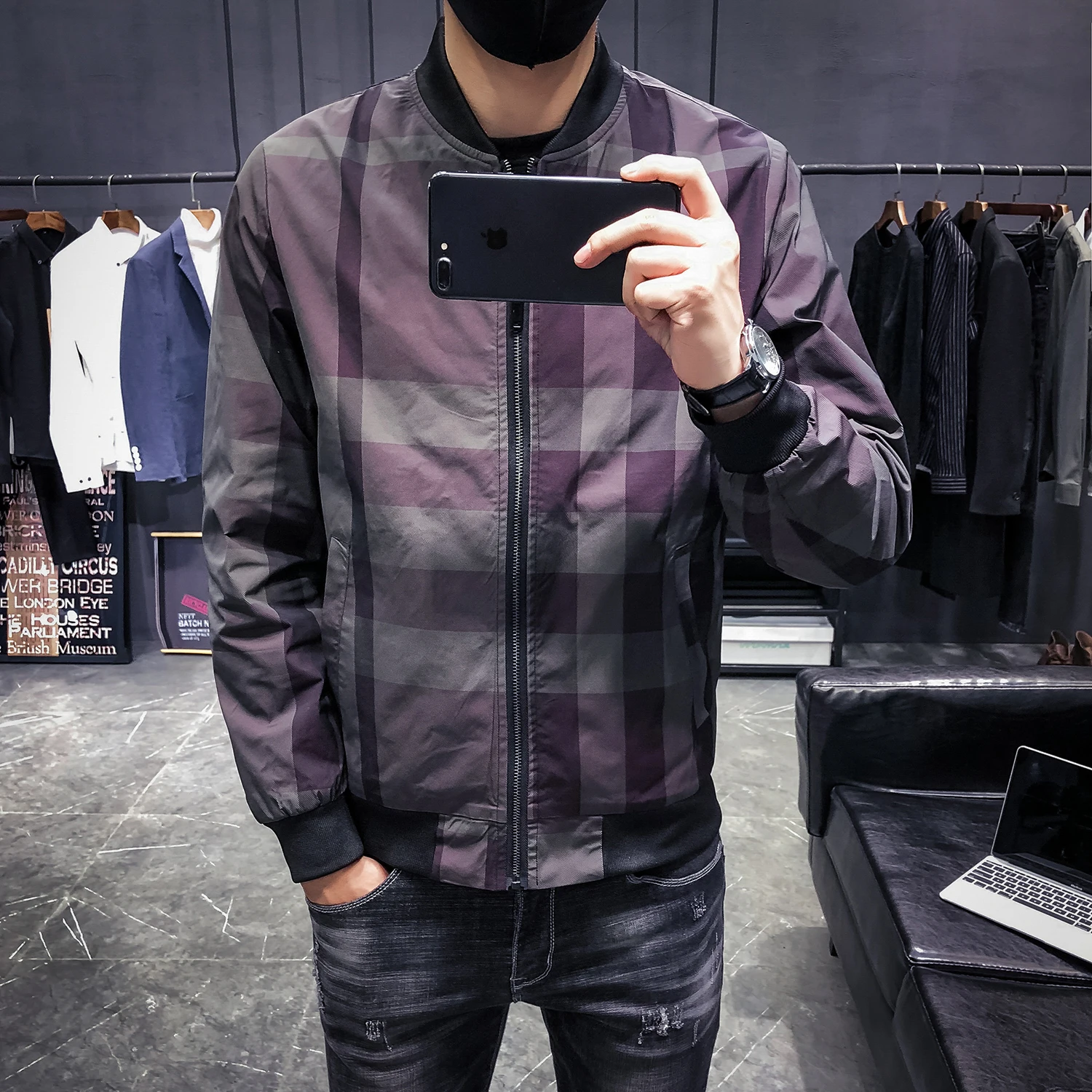 Мужская куртка в клетку B333 JK75 P75 весна 2019|Мужские куртки| |