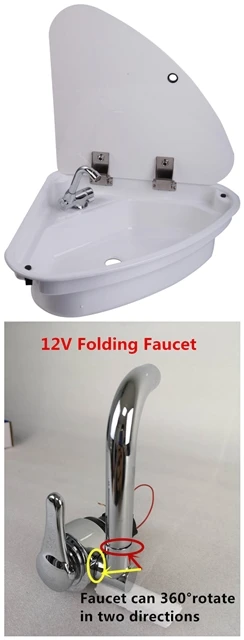 sink and 12V faucet Морская Лодка Караван RV Camper треугольная белая акриловая раковина с крышкой 480*480*145 мм GR-Y007A - Цвет: sink and 12V faucet