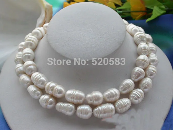 2 ряда 18 мм белый рис пресноводный культивированный жемчуг Ожерелье Новый |