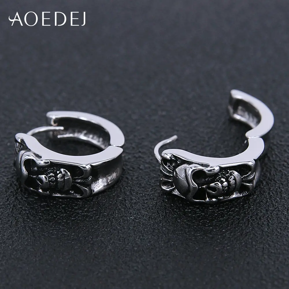 AOEDEJ, черный череп, маленькие серьги-кольца, мужские, нержавеющая сталь, Huggie, серьги-кольца для мужчин, s, панк, 12 мм, Brincos Para As Mulheres