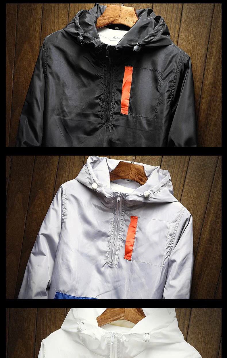 spring autumn jacket men hip hop color block patchwork hooded pullovers jackets mens thin outwear coat plus size M-5XL