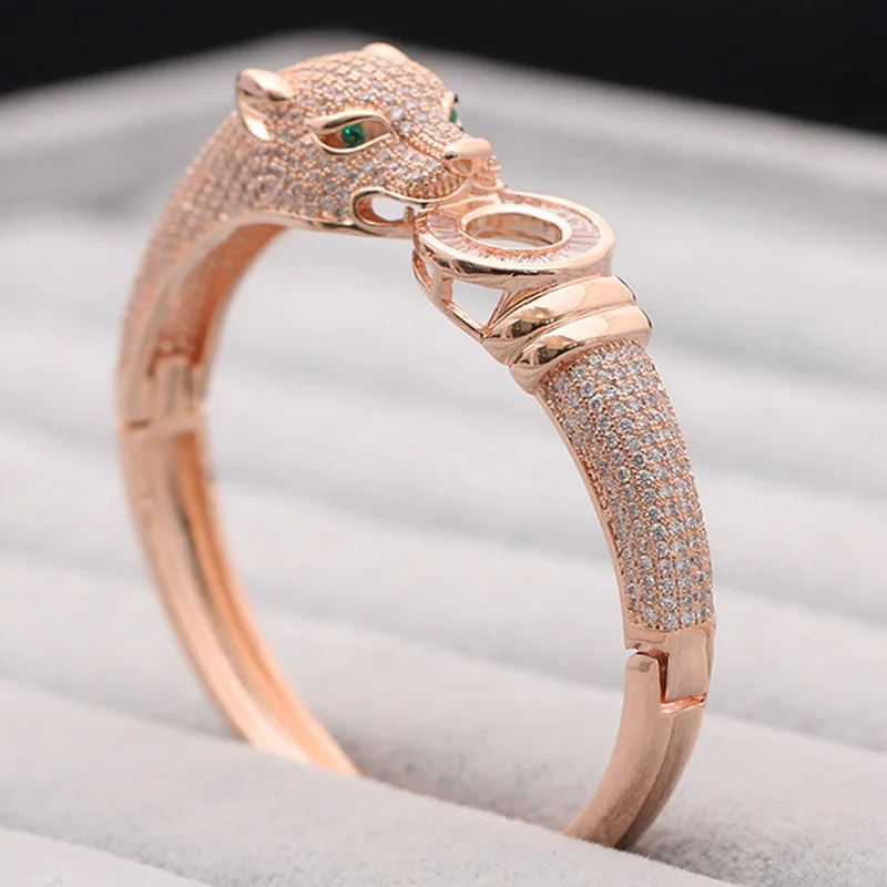 rose gold ring 7 Blucome, роскошный бренд, Леопардовый Браслет с фигуркой животного для мужчин, аксессуары, идеальный кубический цирконий, свадебные украшения, женский браслет и браслеты - Окраска металла: rose gold ring 7