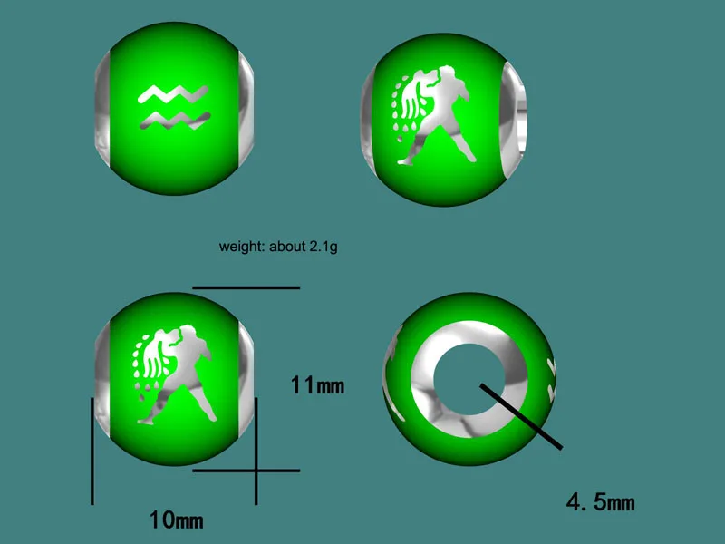 STEP FORWARD 100% 925 Sterling Silver Green Enamel Aquarius Constellation Charm Fit Bracelet and Necklace Fashion Jewelry | Украшения и