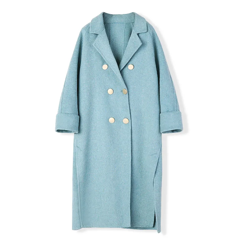 

Double-sided cashmere overcoat spring 2019 new 100% wool coat for women winter overcoats wide-waisted blue coats