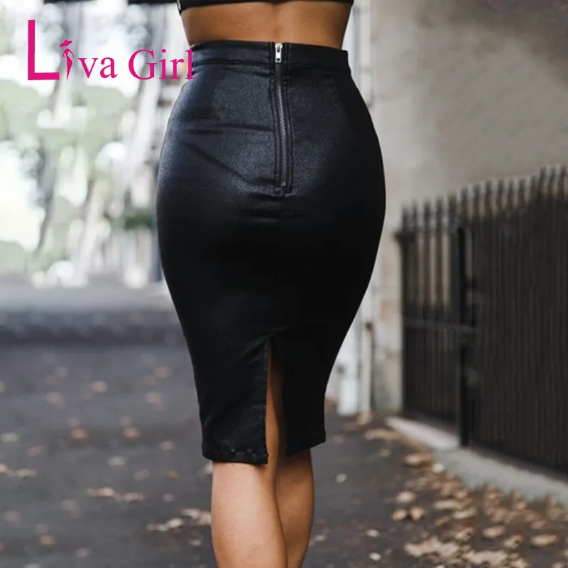 Модная женская кожаная юбка Liva Girl 2019 черные сексуальные простые Облегающие юбки