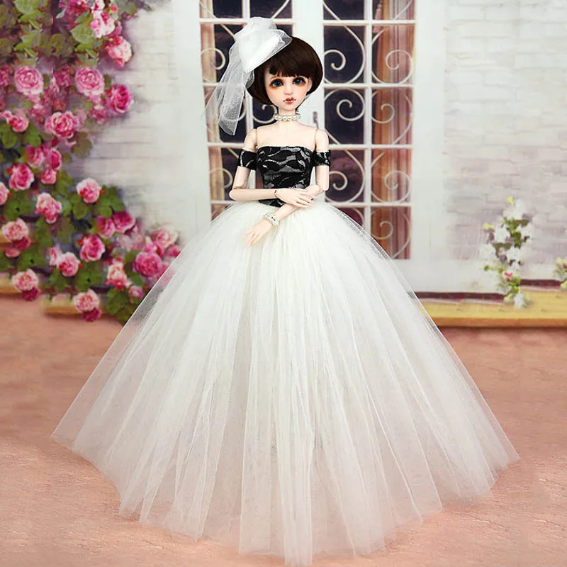 white black2 Высокое качество платье и фата свадебное платье для 1/4 BJD кукольная одежда вечернее платье праздничная одежда для 45-50 см кукла Синьи наряды - Цвет: white black2
