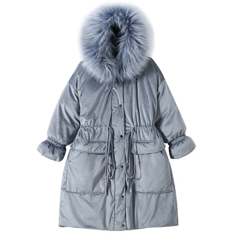 Winter Thick Coat Fashion Women Warm Velvet Cotton Jacket Raccoon Fur Collar Parka Hood High Quality Oversized Outerwear PJ240