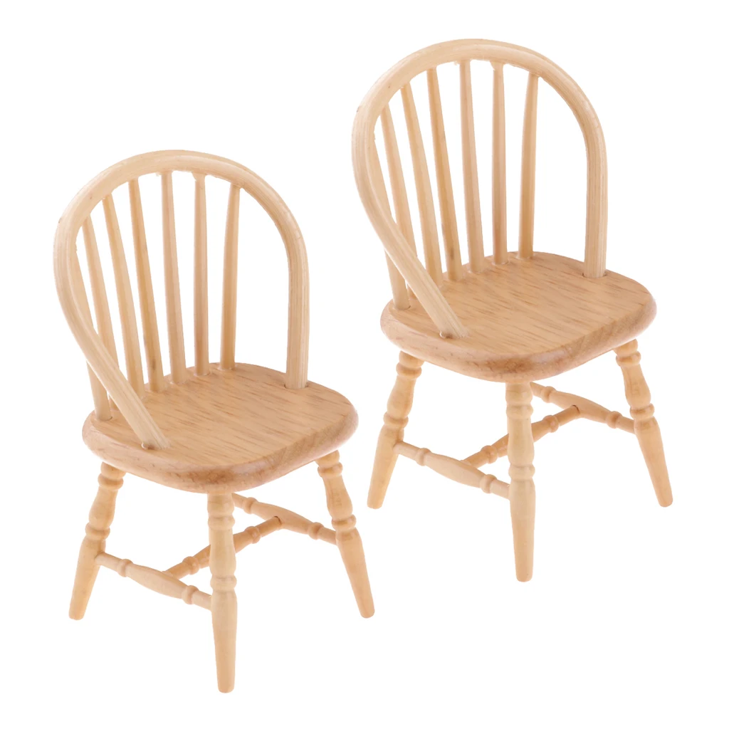 MagiDeal 2Pcs 12th Dollhouse Miniature Wooden Dining Chair with Slatted Back | Игрушки и хобби