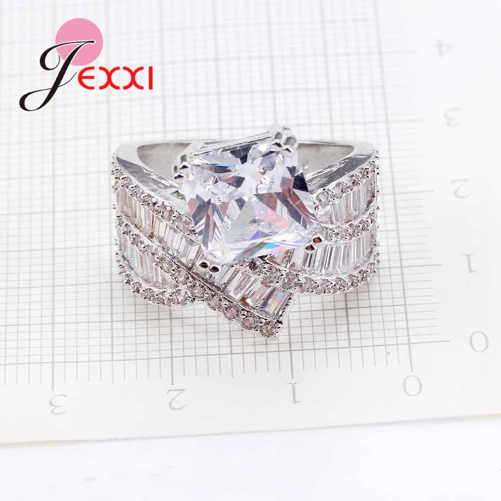 

Elegant Love Gift AAA+ White Cubic Zircon Crystal Cross Rings 925 Sterling Silver Bijoux Women Jewelry Hot Sale