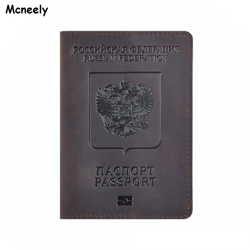 Mcneely, натуральная кожа, Crazy Horse, Обложка для паспорта, твердый, чехол для кредитных карт, держатель, бизнес, унисекс, для путешествий, кошелек, чехол для России - Цвет: Deep Coffee 2