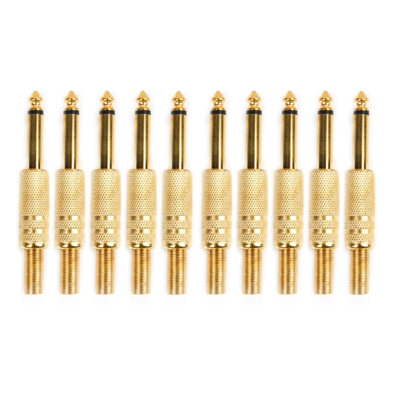 

10Pcs Gold Plated 6.35mm Male Plug 1/4 Mono Jack Plug Audio Connector