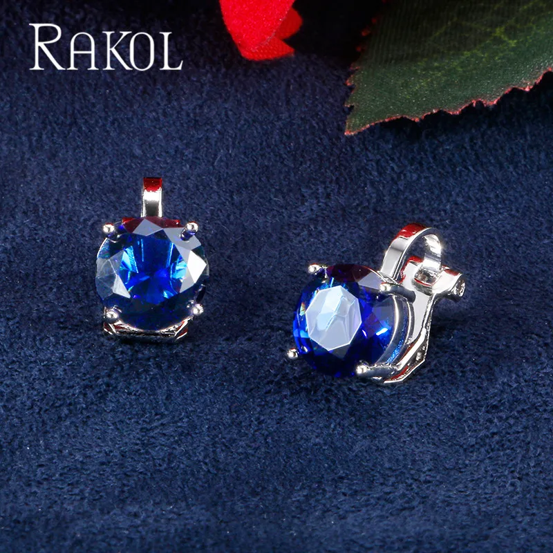 RAKOL высокое качество разноцветные Круглые Серьги клипсы с кубическим цирконием