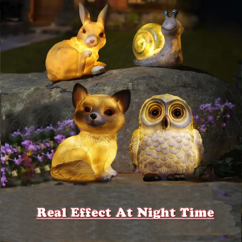 Creative Solar Auto Night Light Owl Snail Rabbit Resin Statue Indoor Outdoor Home Office Garden Party Decoration Ornament Gift