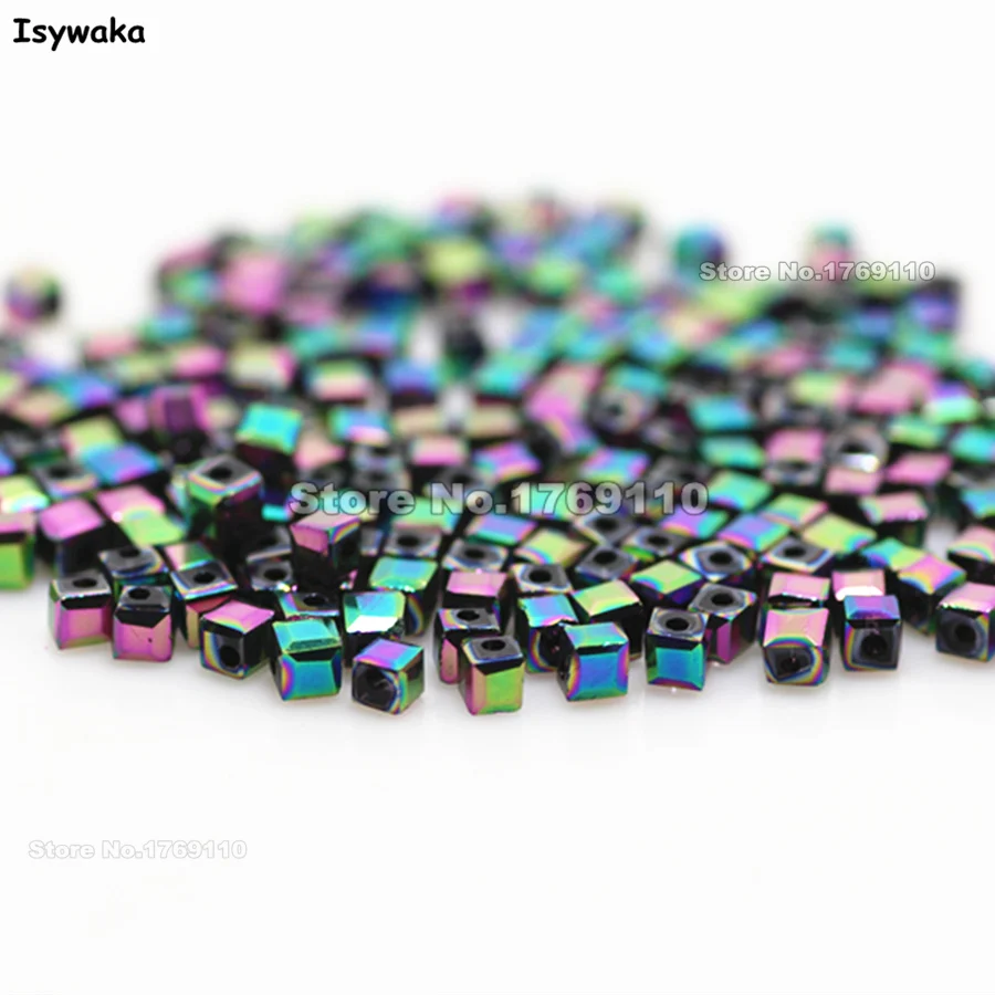 

Isywaka 1980pcs Cube 2mm Purple Colorful Color Square Austria Crystal Bead Glass Beads Loose Spacer Bead For DIY Jewelry Making