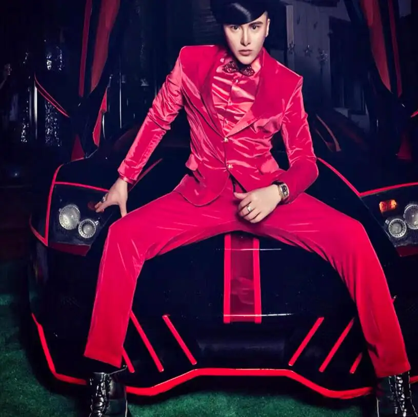 

Free Shipping Large Size Spring And Summer Men Singer Dj Host Hip-hop Stage Performance Costume Diamond Velvet Suit / S-5xl