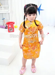 Gold New Year Baby Girl Dress Chinese Spring Festival Children Clothes chi-pao qipao cheongsam gift Girls Dresses