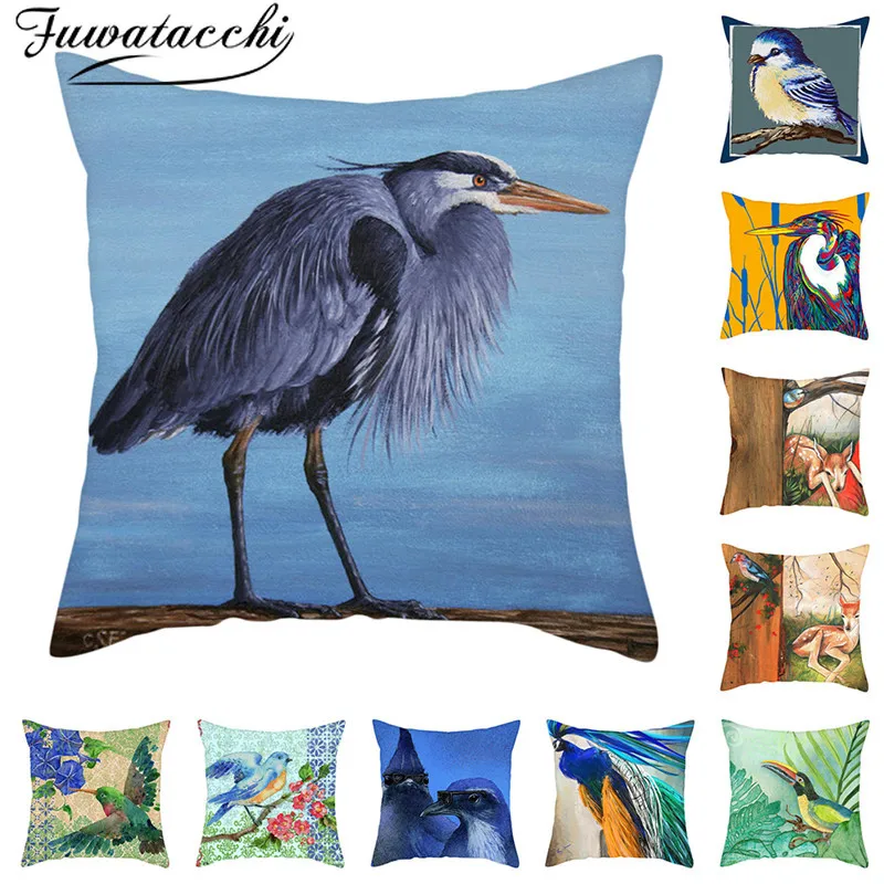 

Fuwatacchi Bird Print Cushion Cover Animals Pillow Cover for Sofa Home Chair Decorative Throw Pillows 45*45cm Pillowcases