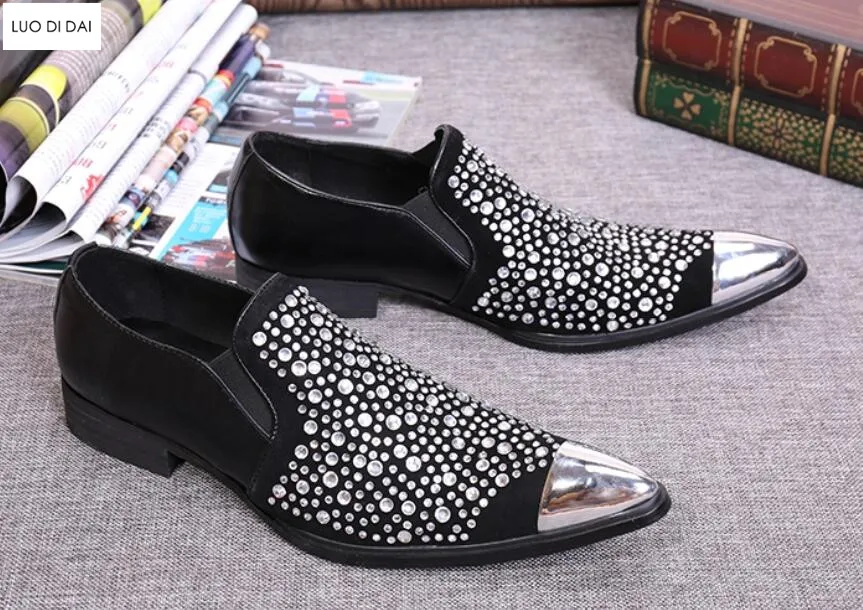 Новинка Мужские модельные туфли лоферы с острым носком свадебные Мужская обувь