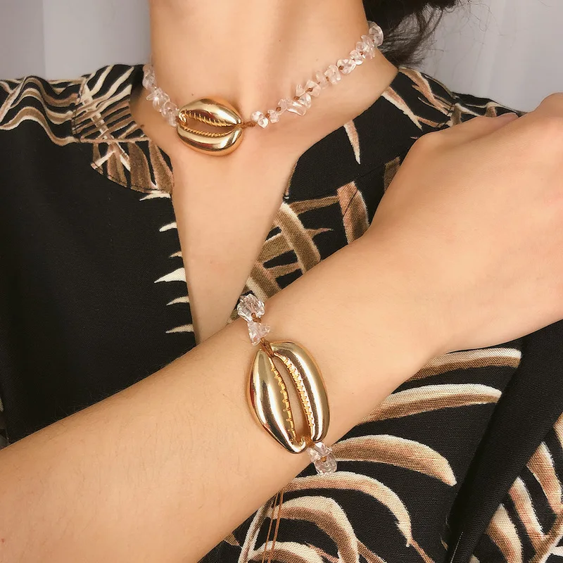 Винтажный Розовый натуральный камень прозрачный Золотой Большой кулон ракушка