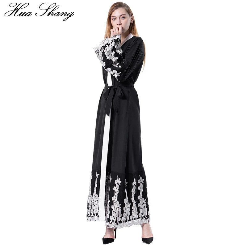 Abaya Дубай черный цветочный Свободный кардиган с вышивкой кимоно Abayas