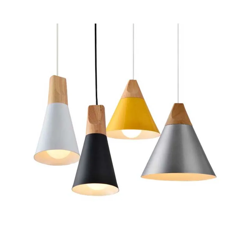 

Wood Lamp Pendant Light Aluminum E27 Lamp Holder Black White Yellow Pendant Lights For Dining Living Room Vintage Light[KD-50]