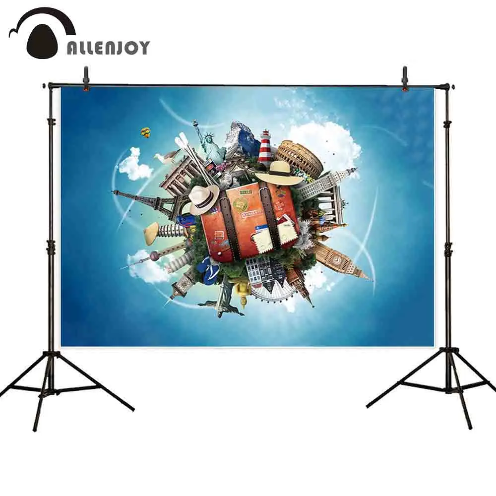 Allenjoy background for photo studio travel world buildings suitcase portrait photography backdrop prop photocall photobooth | Электроника