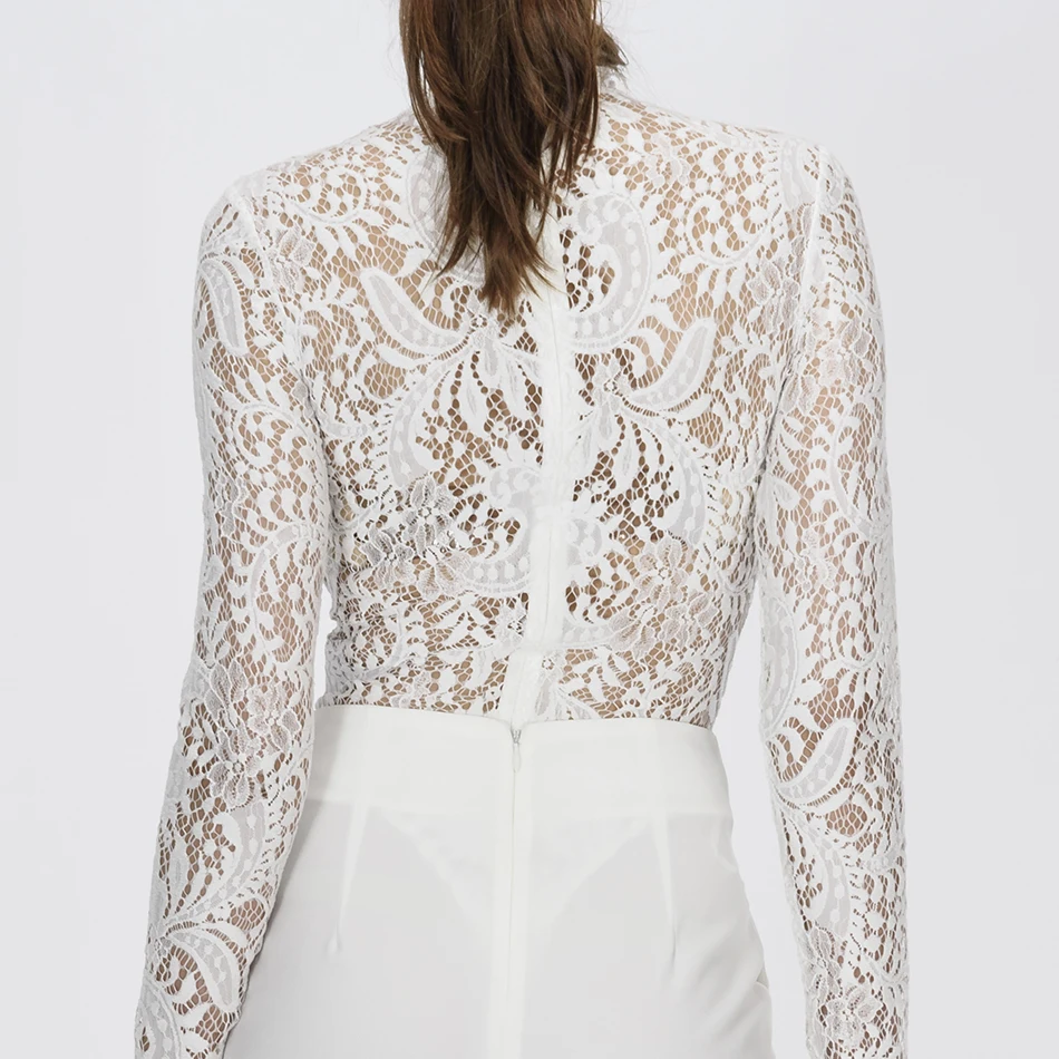 Кружевное боди с длинным рукавом и высокой горловиной|lace bodysuit|long sleeve lace bodysuitsleeve