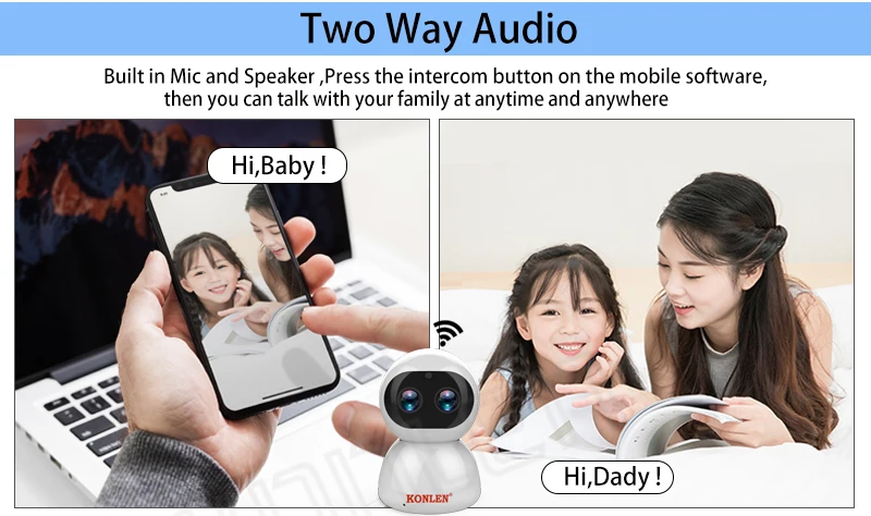 KONLEN двойной объектив ip-камера wifi Smart Auto Tracking PTZ Zoom 1080P HD беспроводной видео детский монитор для домашнего видеонаблюдения