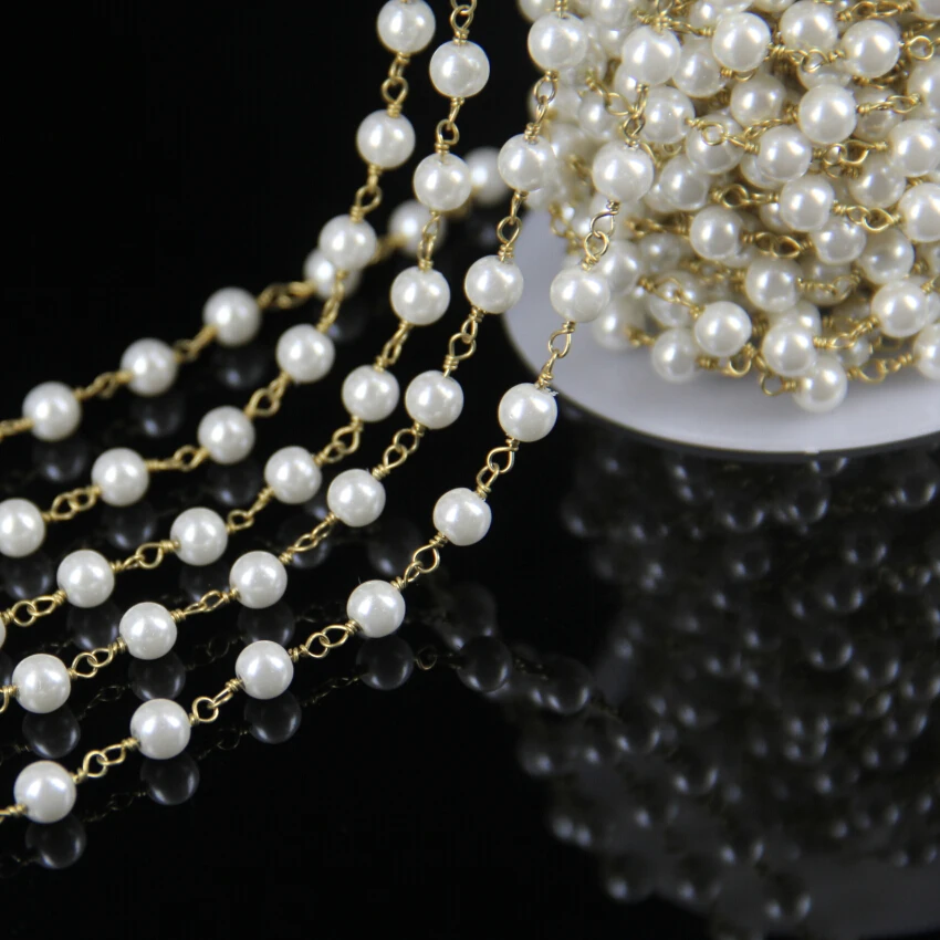 Гладкий Круглый Стеклянный белый жемчуг бусы цепи ожерелье браслет покрытый