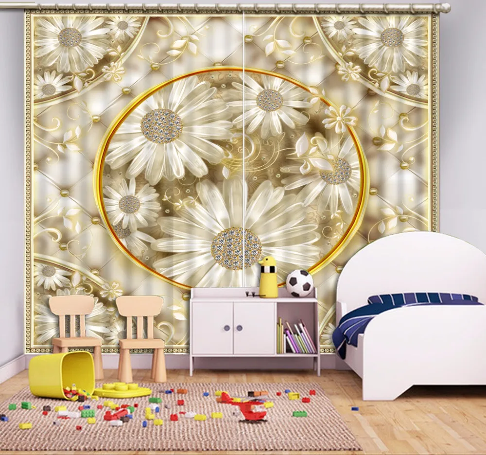 European Luxury 3D Curtain Blackout Living Room Bedroom Window Drapes Flower Design Wedding Girls Curtains | Дом и сад