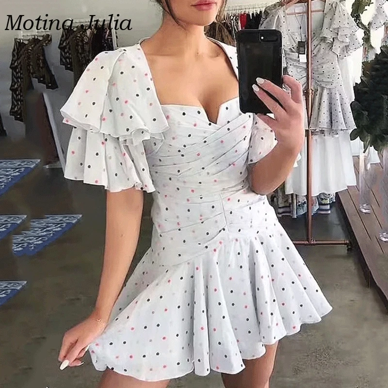 Motina Julia 2019 сексуальное вечернее платье в горошек с принтом женское мини летнее