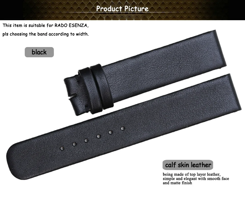 Pesno Genuine Leather Watch Band Black Watch Strap 12 16 18 20 24mm Suitable For Rado Esenza Belt Bracelet for Men and Women