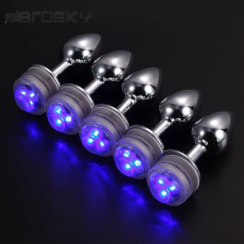 Анальная пробка Zerosky металлический фаллоимитатор со светодиодсветодиодный