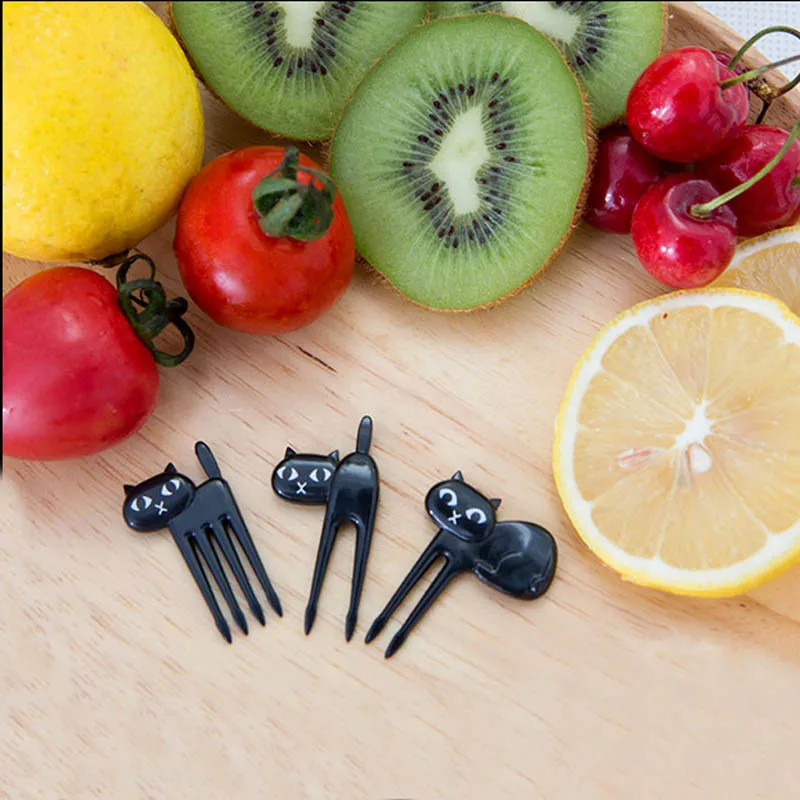 6 шт. черная Милая вилка с котом для ребенка японская закуски декоративный знак