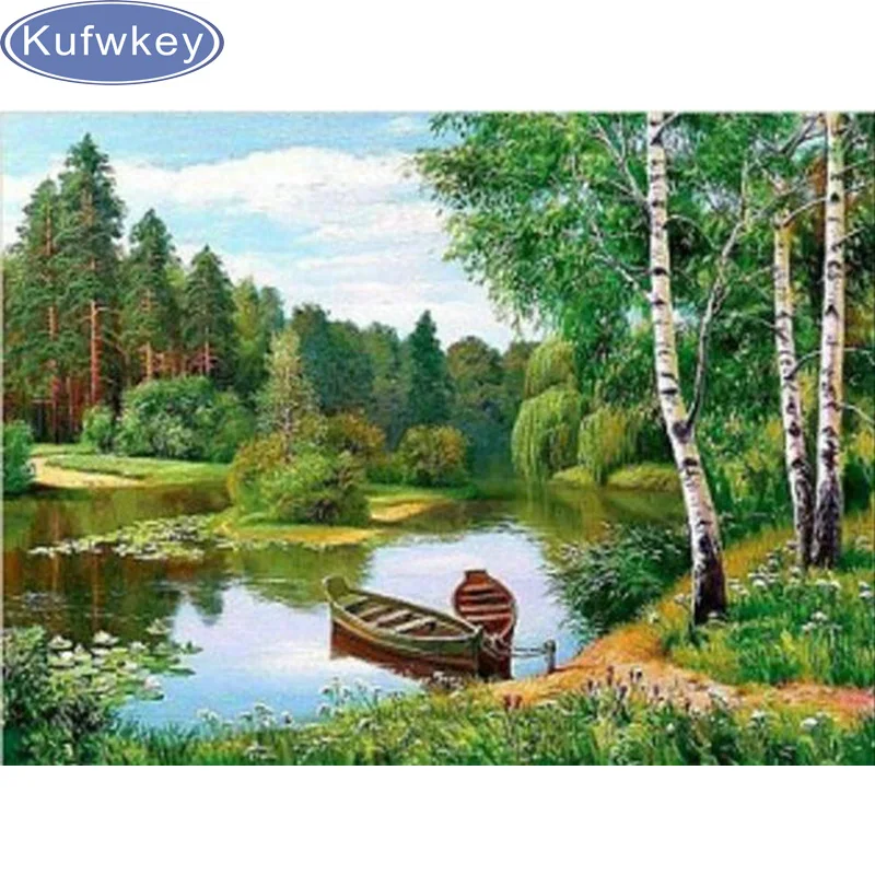 Алмазная живопись сделай сам пейзаж ручной работы полная вышивка озеро лес 5d