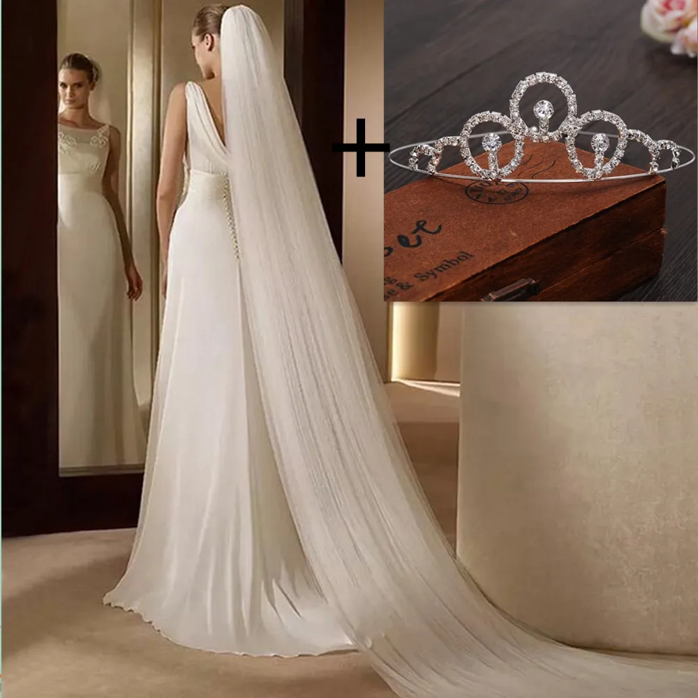New 2019 Elegant Wedding Veil 3 Meters Long Soft Bridal Veils With Comb 2 layers Ivory White Color Bride Accessories | Свадьбы и
