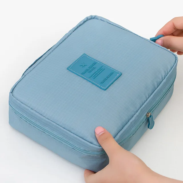 Sky blue DINMIWELLWomen косметичка, косметичка, чехол, органайзер для макияжа, Для Хранения Туалетных принадлежностей, Цветочный, нейлоновый, на молнии, новинка, для путешествий, моющаяся сумка - Цвет: Sky blue