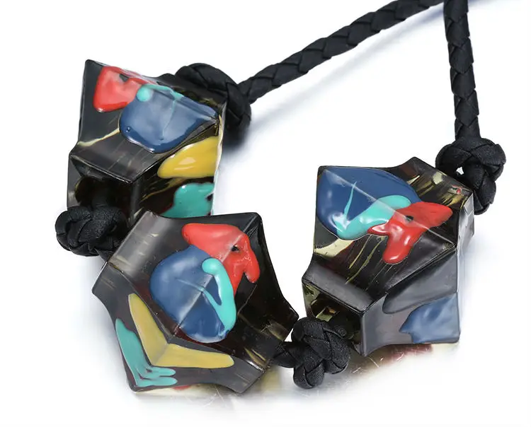 Resin geometric choker necklace handmade painted beaded necklaces for women colorful enamel art rope short necklace eManco